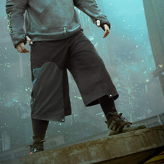 Pantalones Anchos Cropped Estilo Punk Funcional para Hombre