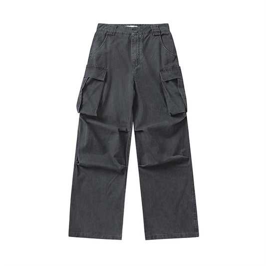 Pantalones Holgados Rectos de Cintura Alta con Pliegues y Detalles Gastados