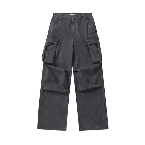 Pantalones Holgados Rectos de Cintura Alta con Pliegues y Detalles Gastados