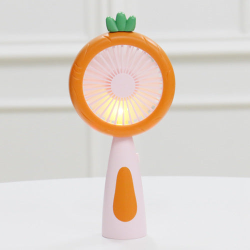 White and lime green children's handheld fan with a round head, small leaf accent, and fruit-like design. - Image 9