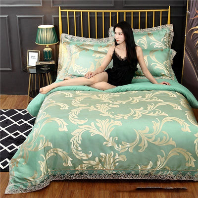 Juego de Cama Jacquard Satén Seda con Encaje - 4 Piezas - Image 5