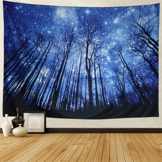 Printed tapestry featuring a vibrant forest and lake scene with two white swans under a bright blue sky with sun rays. - Image 2