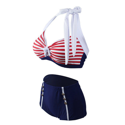 Bikini de Talle Alto Rayado Sexy con Diseño Dividido - Image 16