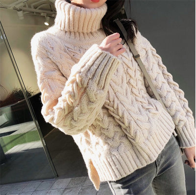 Suéter Cuello Alto Tejido Suelto Estilo Relajado con Textura Gruesa - Image 20