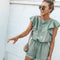 Shorts con Cuello Redondo y Mangas Volantes
