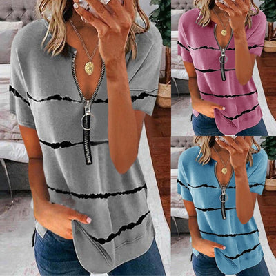 Camiseta Suelta para Mujer con Cremallera, Estampado y Rayas - Image 11