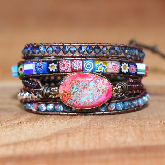 Pulsera de Cuero Turquesa Tejida a Mano