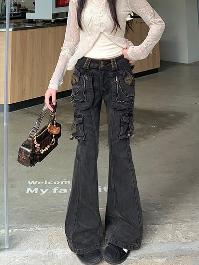 Jeans Acampanados Lavados Estilo Vintage con Múltiples Bolsillos - Image 2