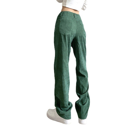 Pantalón Casual de Pana Talle Alto Corte Recto Color Sólido - Image 3