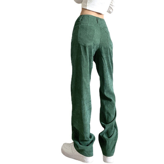 Pantalón Casual de Pana Talle Alto Corte Recto Color Sólido - Image 3