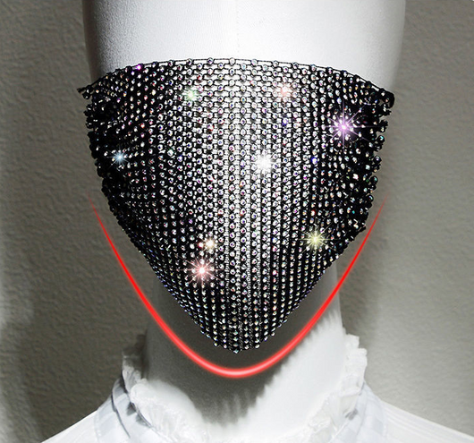 Rose red mesh decorative mask adorned with sparkling rhinestones, featuring a hanging ear design for women. - Image 5