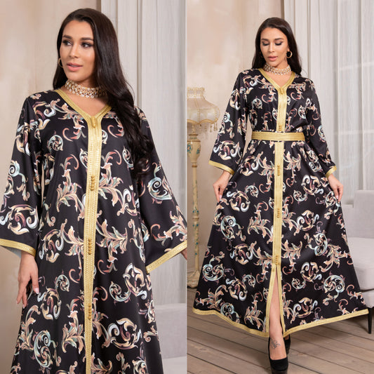 Vestido Casual Largo Estampado con Cinturón para Mujer