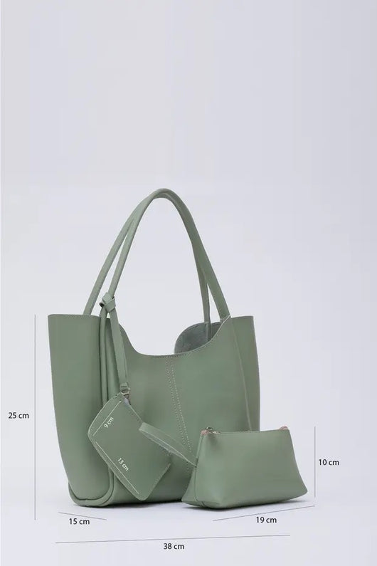 Bolso de Cuero Sintético Verde Menta con Billetera y Neceser - Image 3