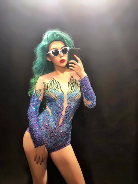 Traje de Baño Acrobático Sirena Azul con Strass Escote Alto - Image 10