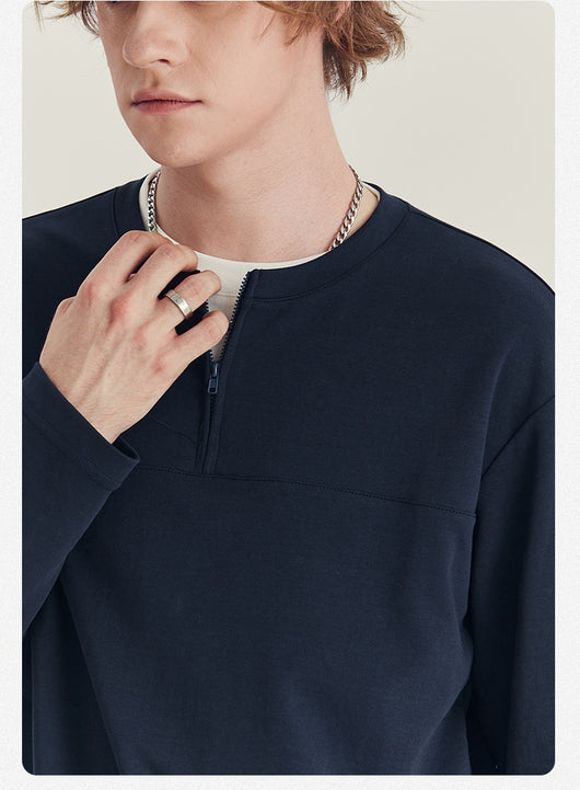 Playera Manga Media con Cierre para Hombre - Cuello Redondo Oversize Otoño - Image 26