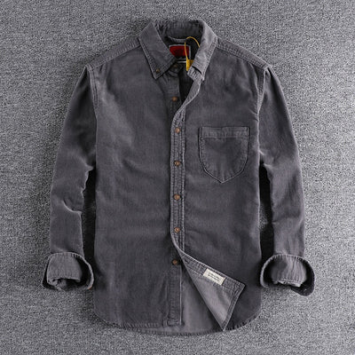 Camisa de Pana Manga Larga Retro con Combinación de Colores para Hombre - Image 37