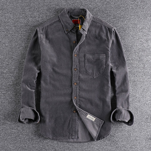 Camisa de Pana Manga Larga Retro con Combinación de Colores para Hombre - Image 37