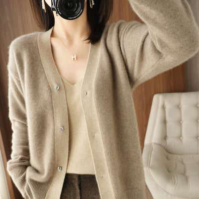 Cardigan de Cuello V en Cashmere con Bloques de Color para Mujer - Image 14