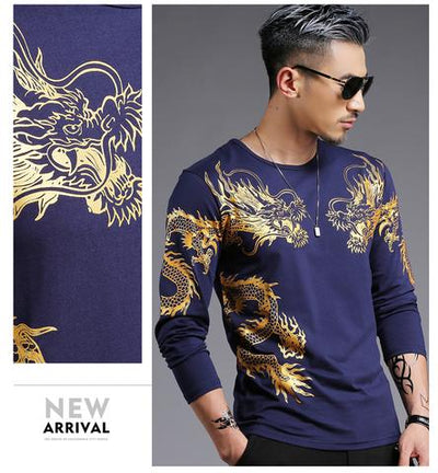 Playera Manga Larga Cuello Redondo Estilo Chino Dragón 3D Slim Fit - Image 17
