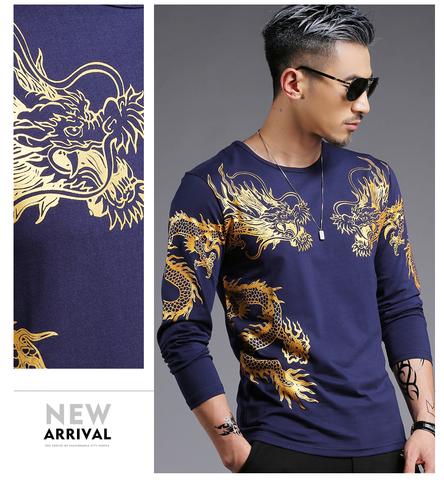 Playera Manga Larga Cuello Redondo Estilo Chino Dragón 3D Slim Fit - Image 17