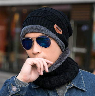 Gorro de Lana Tejida con Bufanda Cruzada Cuello Cálido