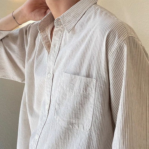 Camisa Casual Holgada de Manga Larga a Rayas para Hombre