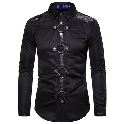 Camisa Gótica Casual de Manga Larga con Remaches para Hombre - Image 5