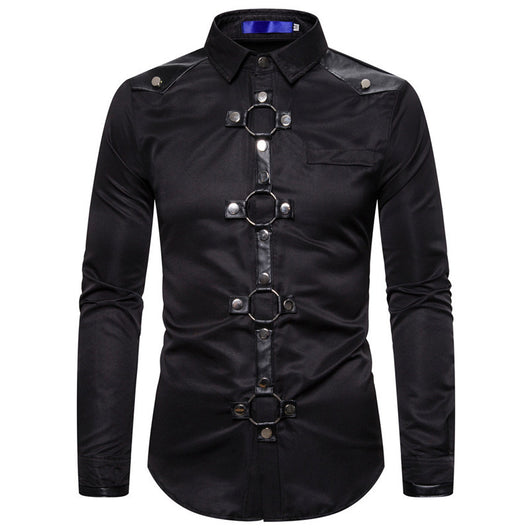 Camisa Gótica Casual de Manga Larga con Remaches para Hombre - Image 5