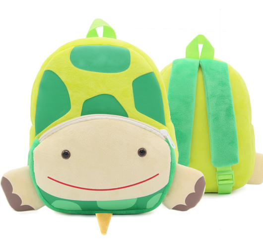 Cute green plush dinosaur backpack with red spikes, a blue front pocket, and yellow horn, for kindergarten children. - Image 14
