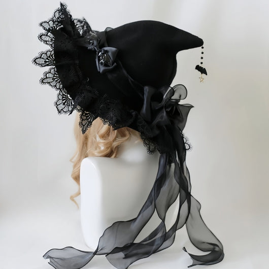 Sombrero Gótico Bruja Lolita de Encaje Hecho a Mano - Image 10