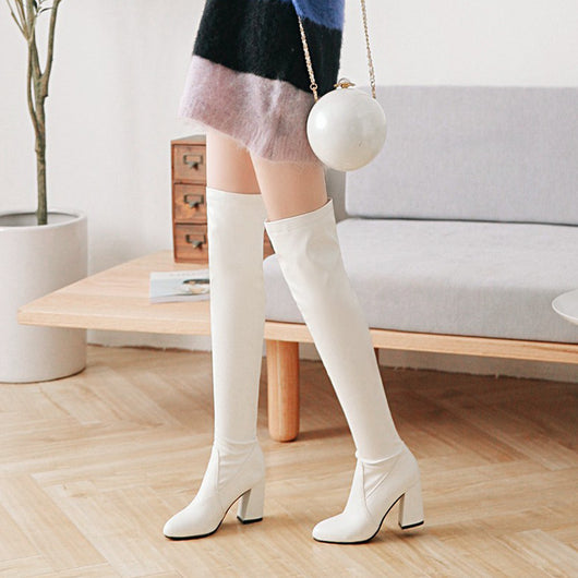 Botas Altas Stretch Tacón Grueso Talla Grande - Elegancia y Comodidad - Image 4