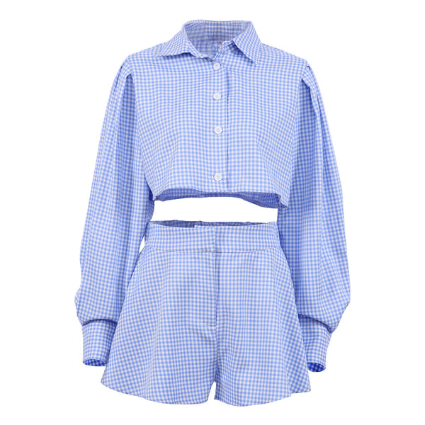 Conjunto Casual de Blusa y Shorts a Cuadros para Mujer - Image 16