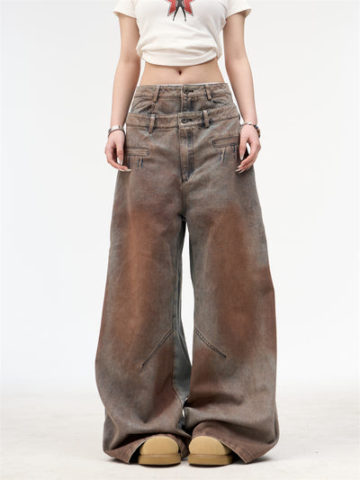 Jeans Retro Americano Cintura Doble Efecto Lavado para Mujer - Image 9