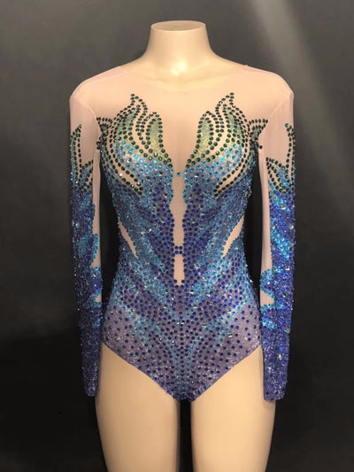 Traje de Baño Acrobático Sirena Azul con Strass Escote Alto - Image 4