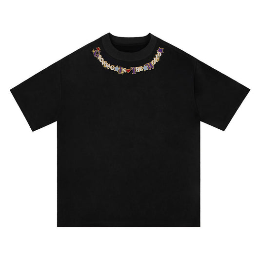 Camiseta Cuello Redondo con Letras Bordadas para Hombre