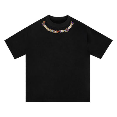 Camiseta Cuello Redondo con Letras Bordadas para Hombre