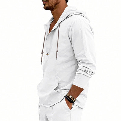 Camisa Hoody de Lino Transpirable para Hombre - Manga Larga Casual - Image 37