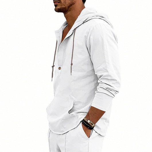 Camisa Hoody de Lino Transpirable para Hombre - Manga Larga Casual - Image 37