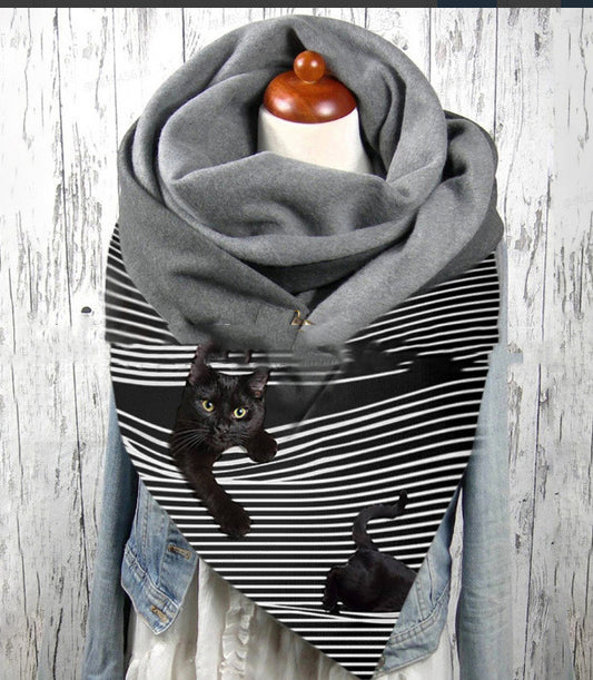 Chal Grueso Cálido con Estampado de Gatos - Bufanda Casual