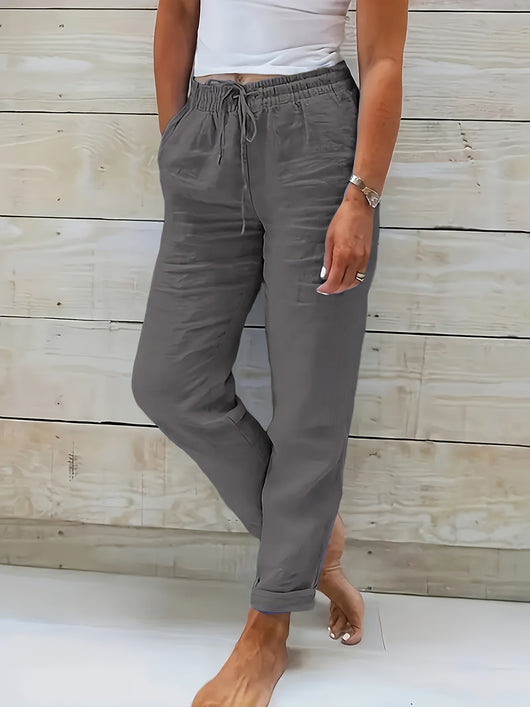 Pantalones Casuales de Cintura Alta para Mujer en Algodón y Lino - Image 17