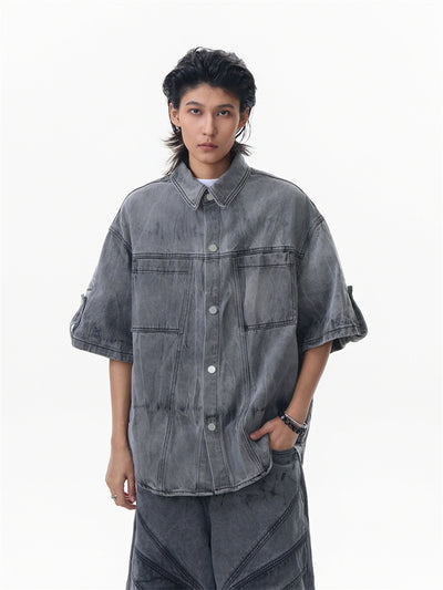Conjunto de Camisa y Shorts Denim Retro Desgastado para Verano - Image 25