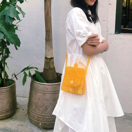 Bolso Bandolera Tejido Artesanal con Cuentas - Estilo Retro Viral