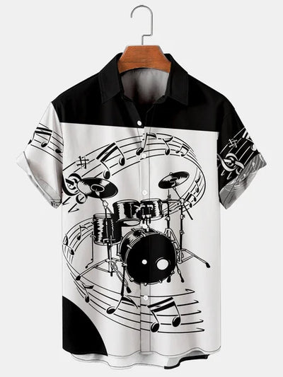 Camisa Casual Hombre Estampado Música y Batería - Image 11