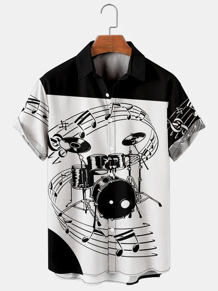 Camisa Casual Hombre Estampado Música y Batería - Image 11
