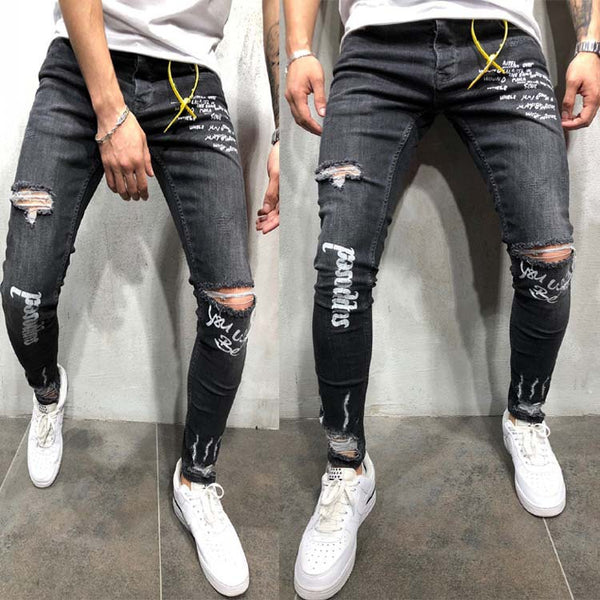 Pantalones con Roturas Estampado Letras Inglesas