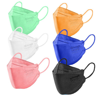 Black FFP2 kids mask with ear loops, shown next to its packaging for a 10-piece pack. - Image 13
