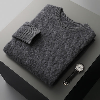 Suéter de Cachemira Gruesa para Hombre con Cuello Redondo y Diseño Trenzado - Image 3