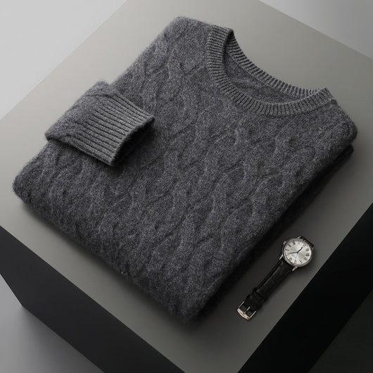 Suéter de Cachemira Gruesa para Hombre con Cuello Redondo y Diseño Trenzado - Image 3