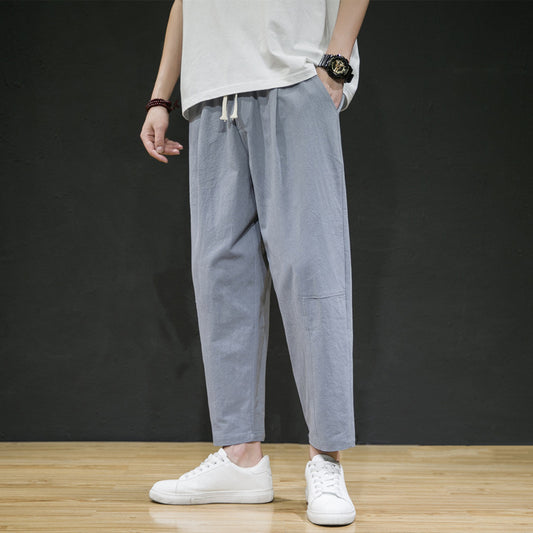 Pantalones Cropped Rectos de Algodón y Lino para Hombre - Image 2