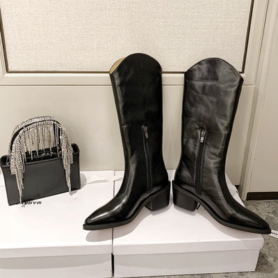 Botas Vaqueras de Cuero con Tacón Grueso, Punta Afilada y Caña Alta - Image 14